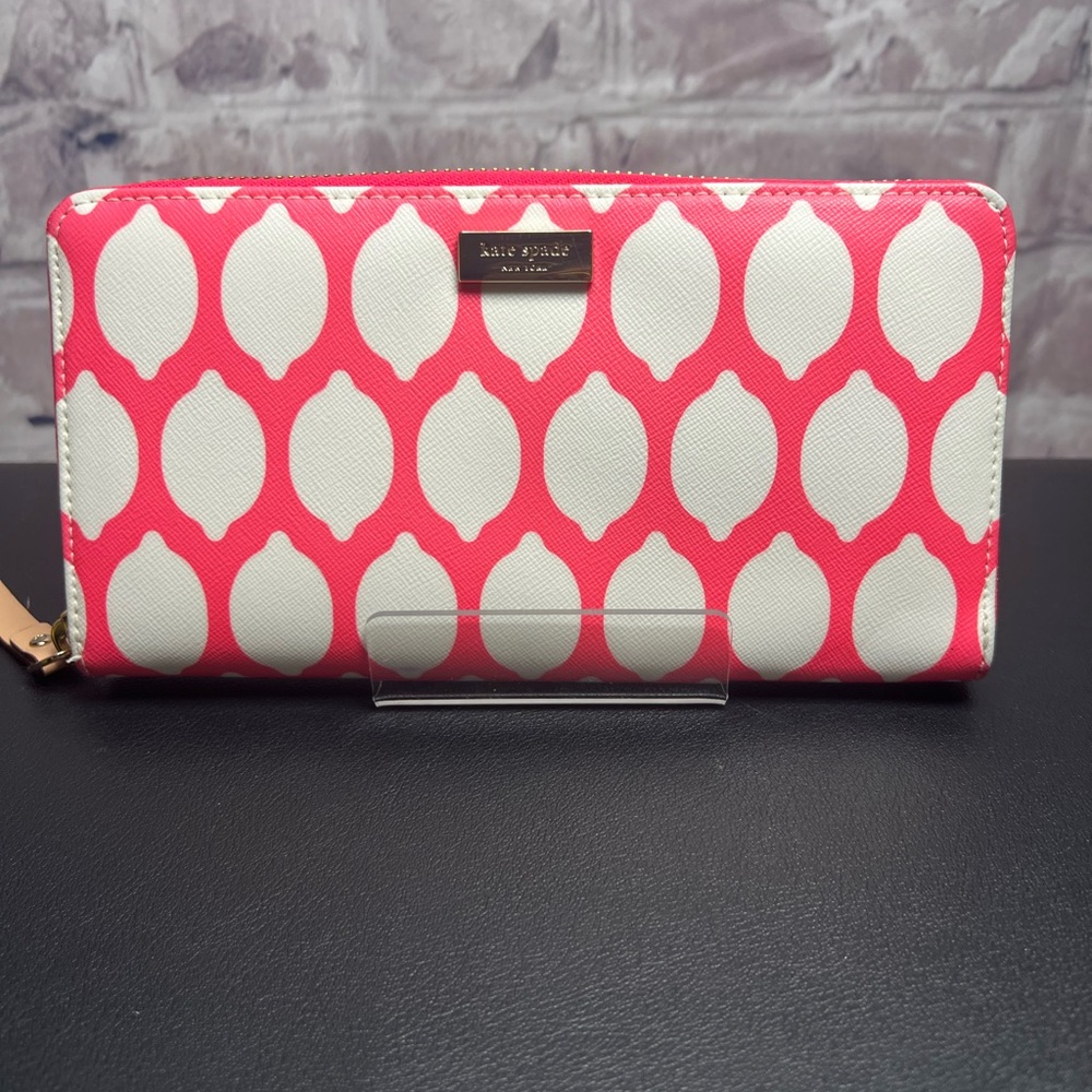 kate spade neda grant street lemon zip around wallet - pink/white